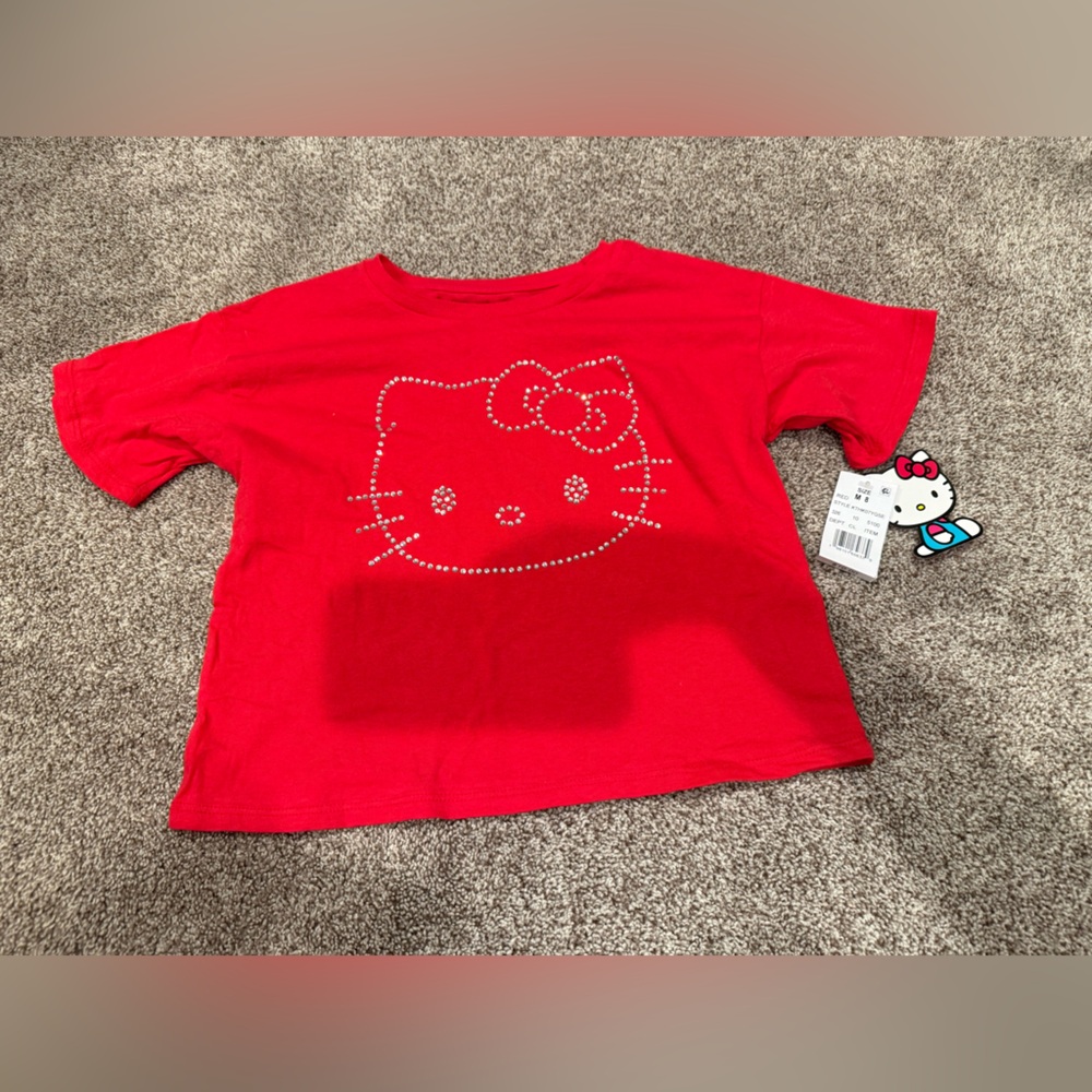 Hello Kitty Red Short Sleeve Tee with Rhinestone Face